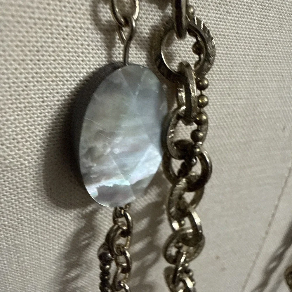 Chicos‎ Large Agate Sliced Stone Necklace Layered Long Vintage
